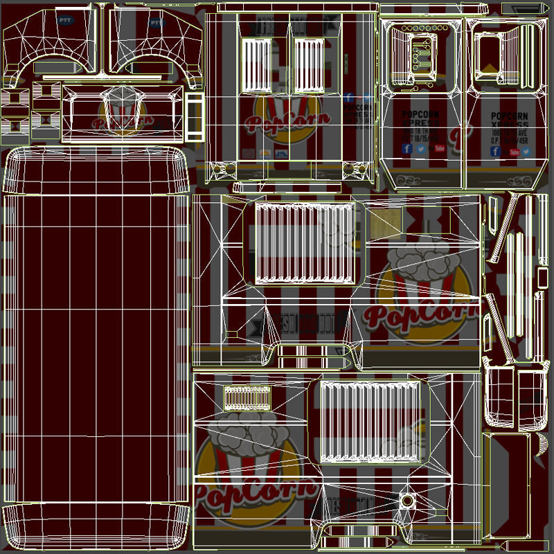 PopCorn Food Truck Low-poly 3D model_53