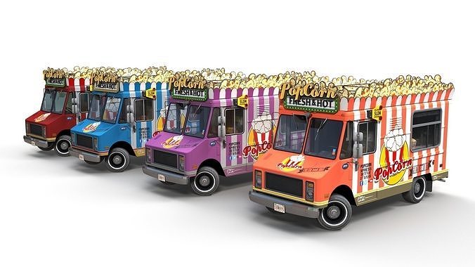 PopCorn Food Truck Low-poly 3D model 3