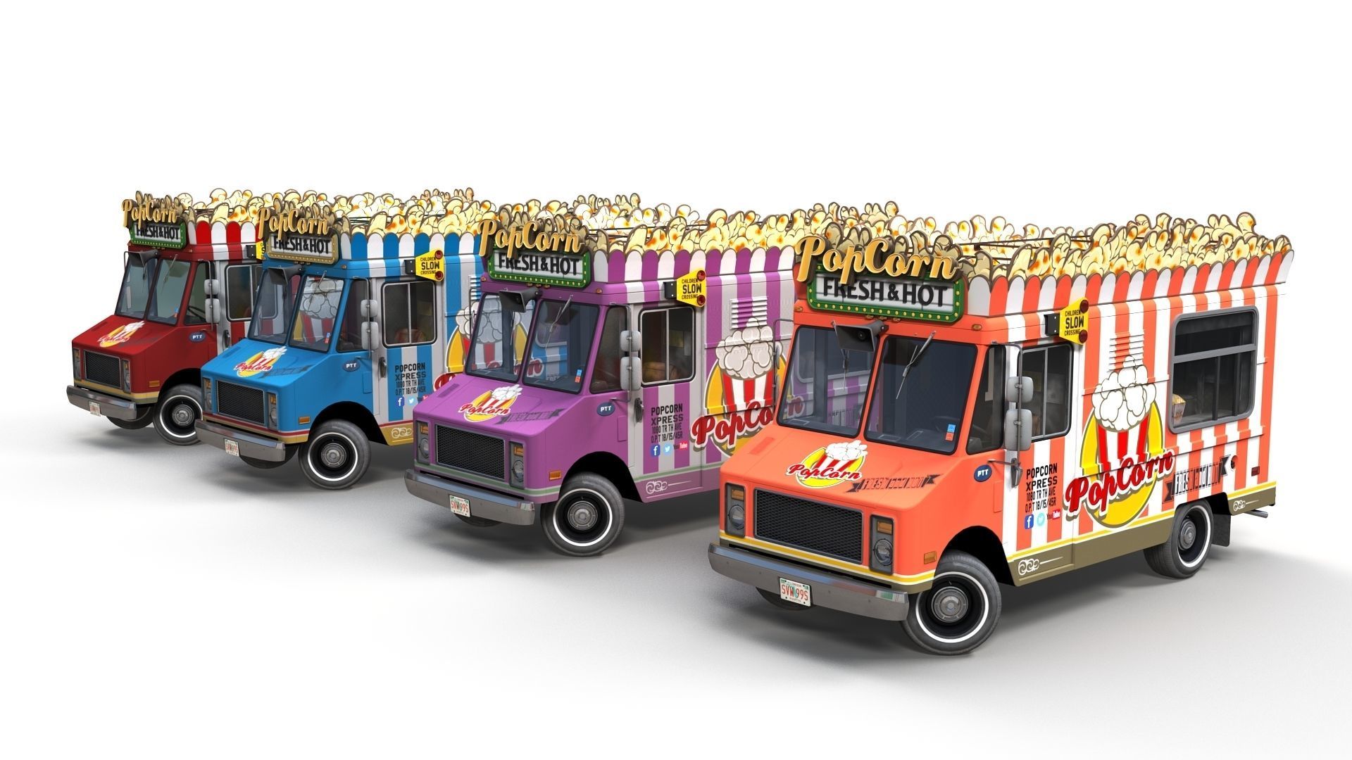 PopCorn Food Truck Low-poly 3D model_2