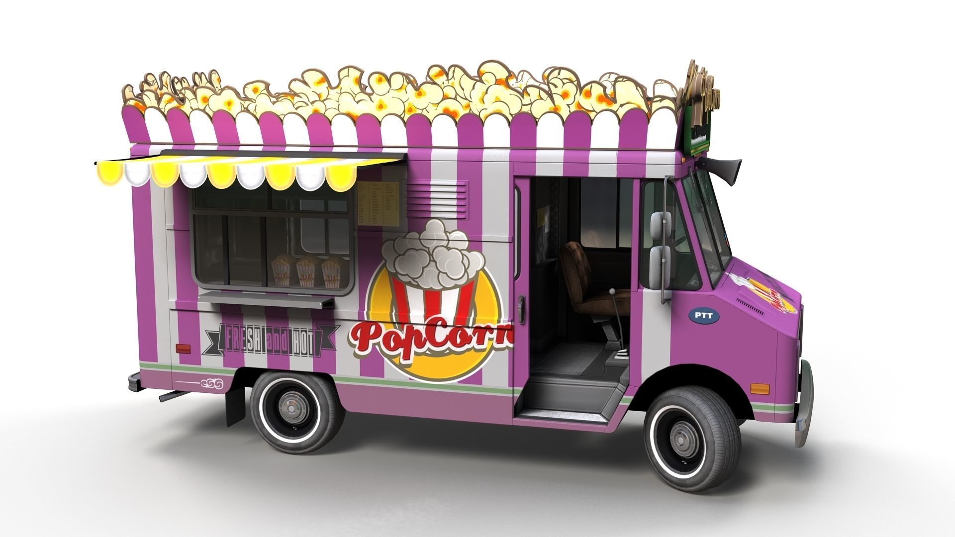 PopCorn Food Truck Low-poly 3D model_13