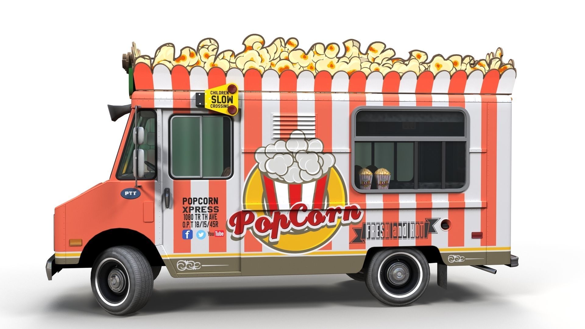 PopCorn Food Truck Low-poly 3D model_9