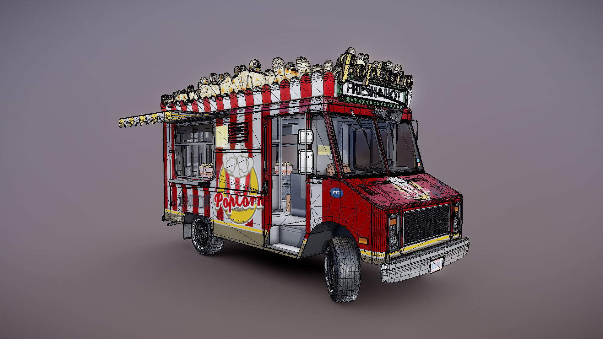 PopCorn Food Truck Low-poly 3D model_34