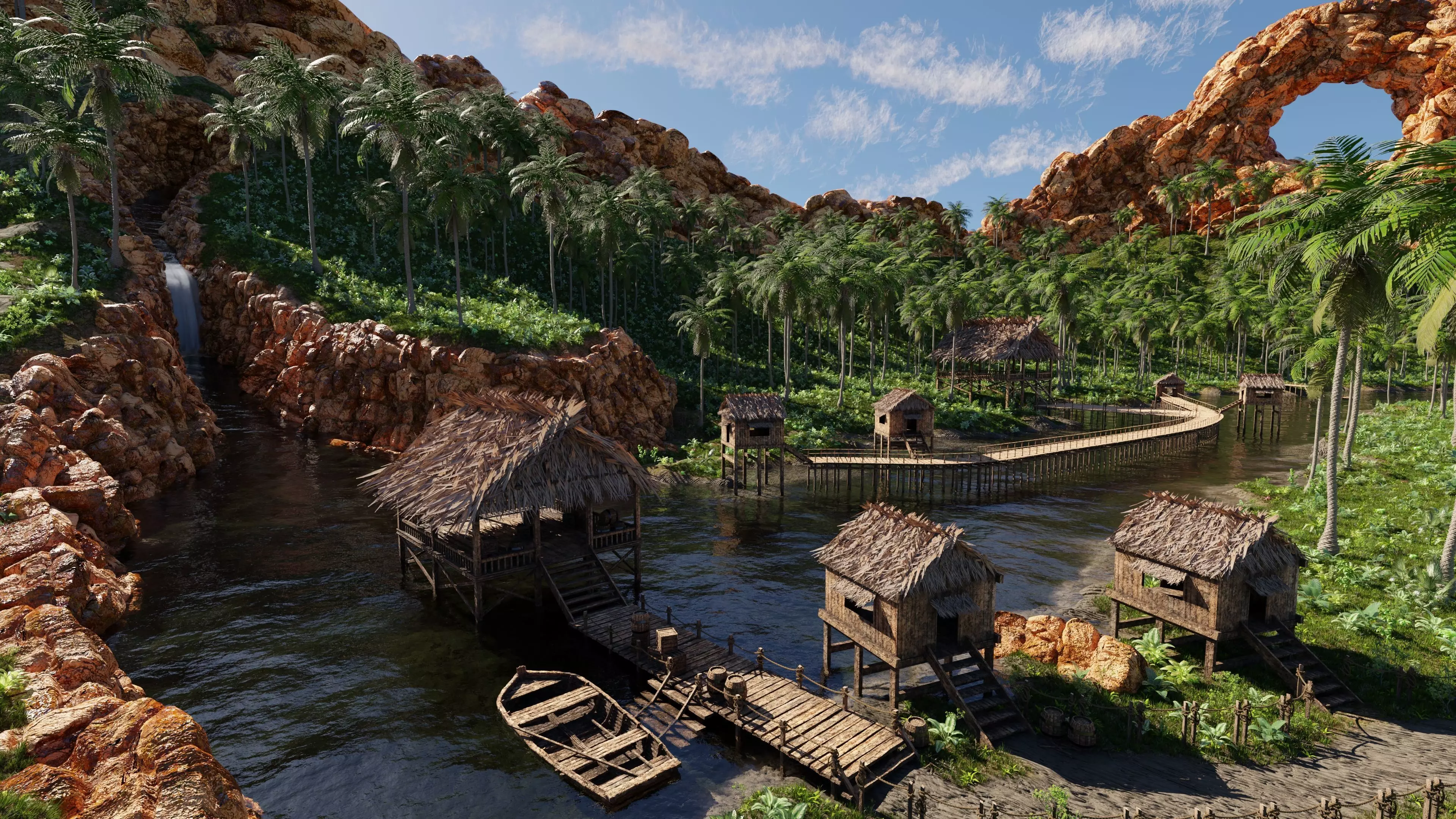 Waterfall Tropical Scene 3D model