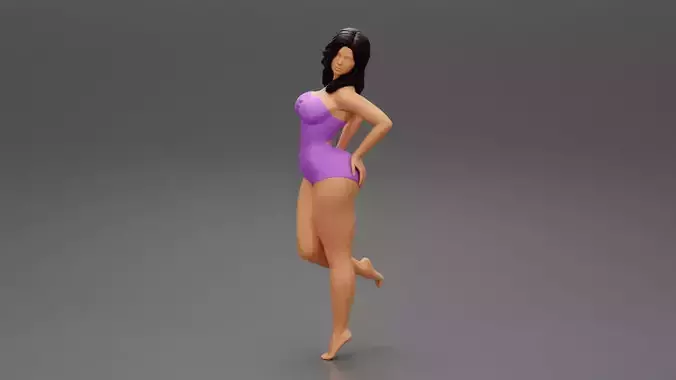 Woman in Swimsuit Standing with Her Arms Raised To Her Hip