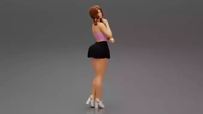 Attractive Sexy Young Woman Wearing Mini Skirt and heels