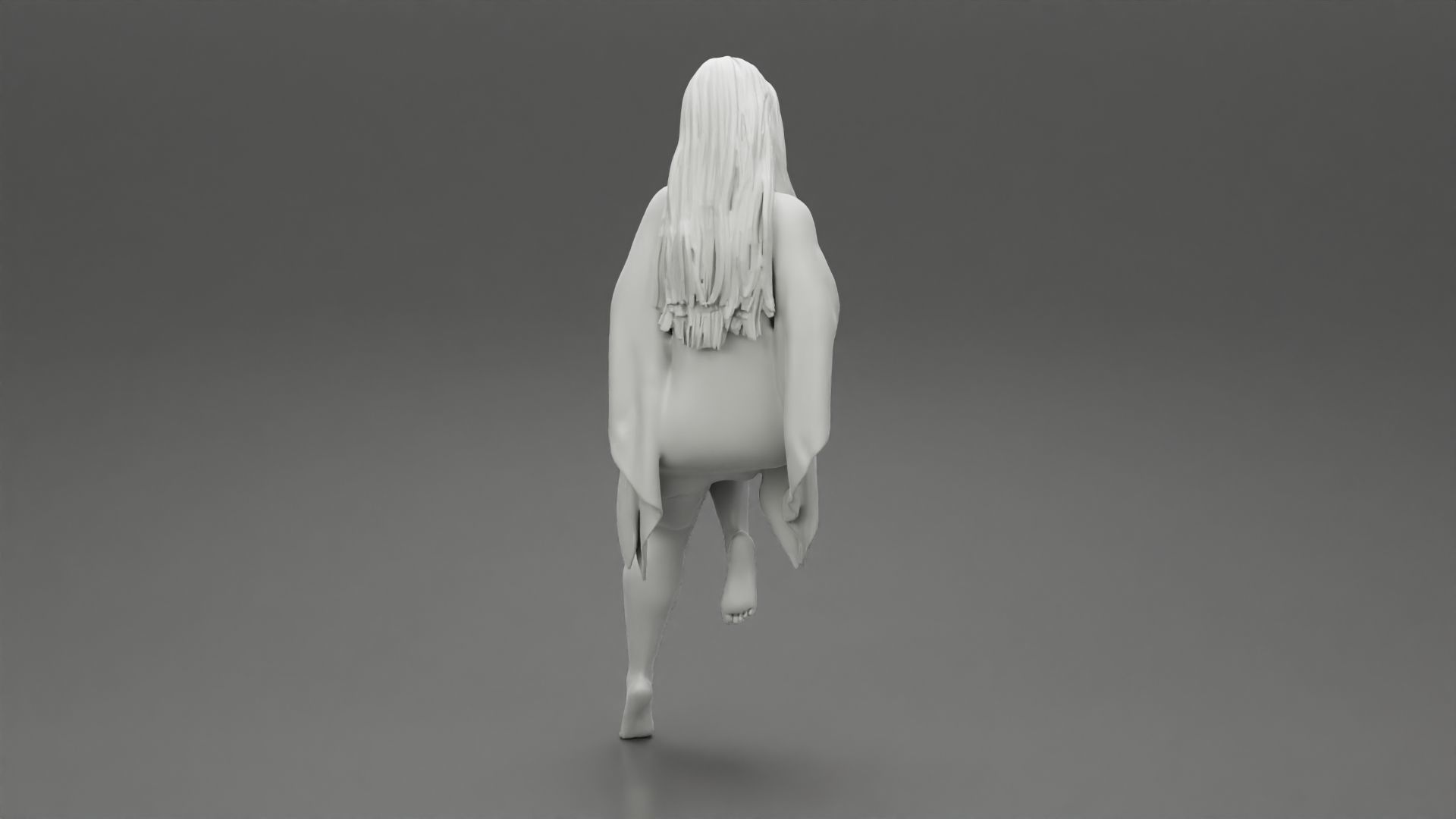 Young woman wearing kaftan sitting in chair with long hair 3D print model_8