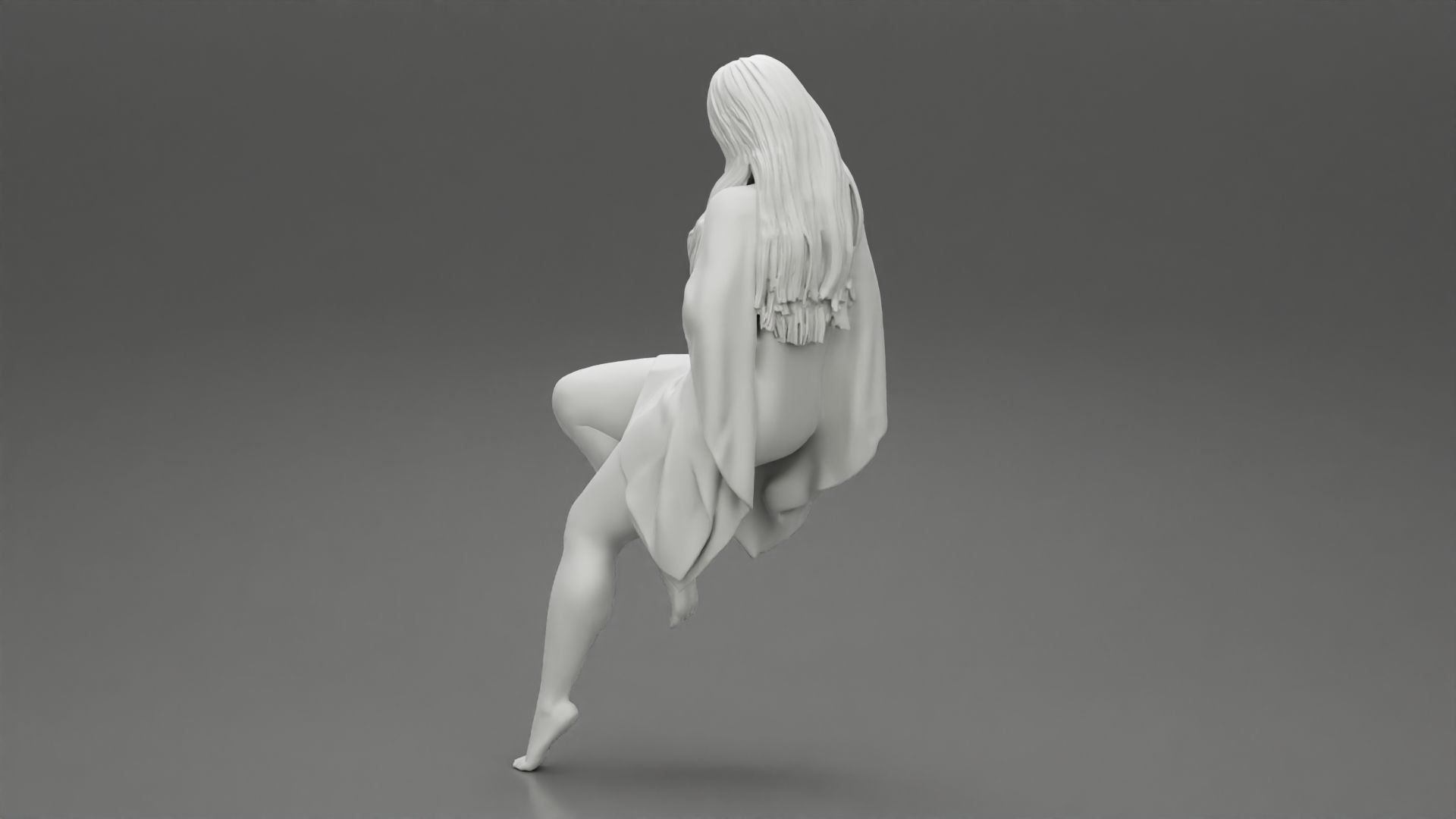 Young woman wearing kaftan sitting in chair with long hair 3D print model_9
