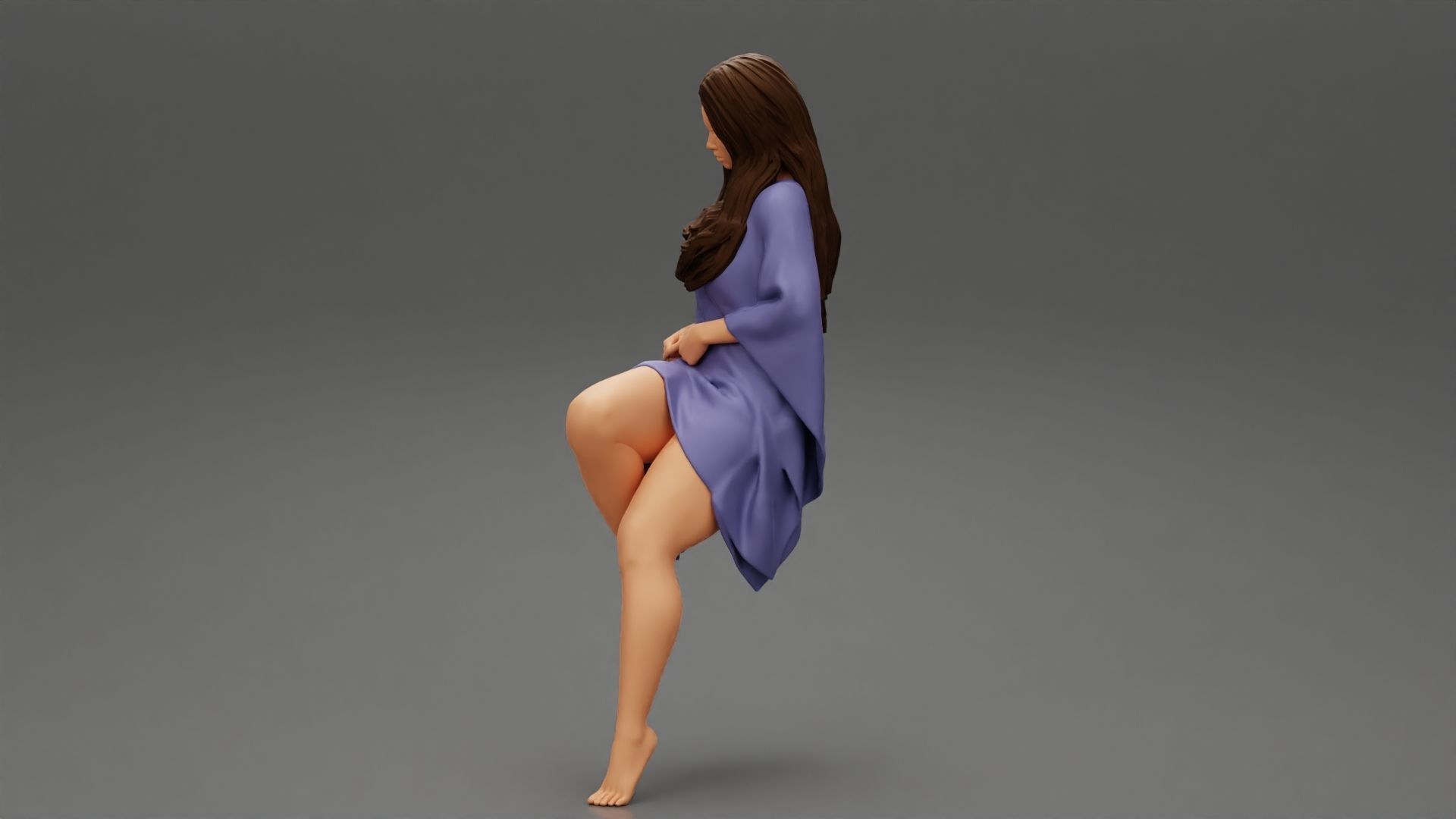 Young woman wearing kaftan sitting in chair with long hair 3D print model_4