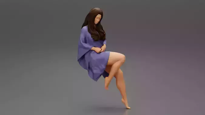 Young woman wearing kaftan sitting in chair with long hair 3D print model