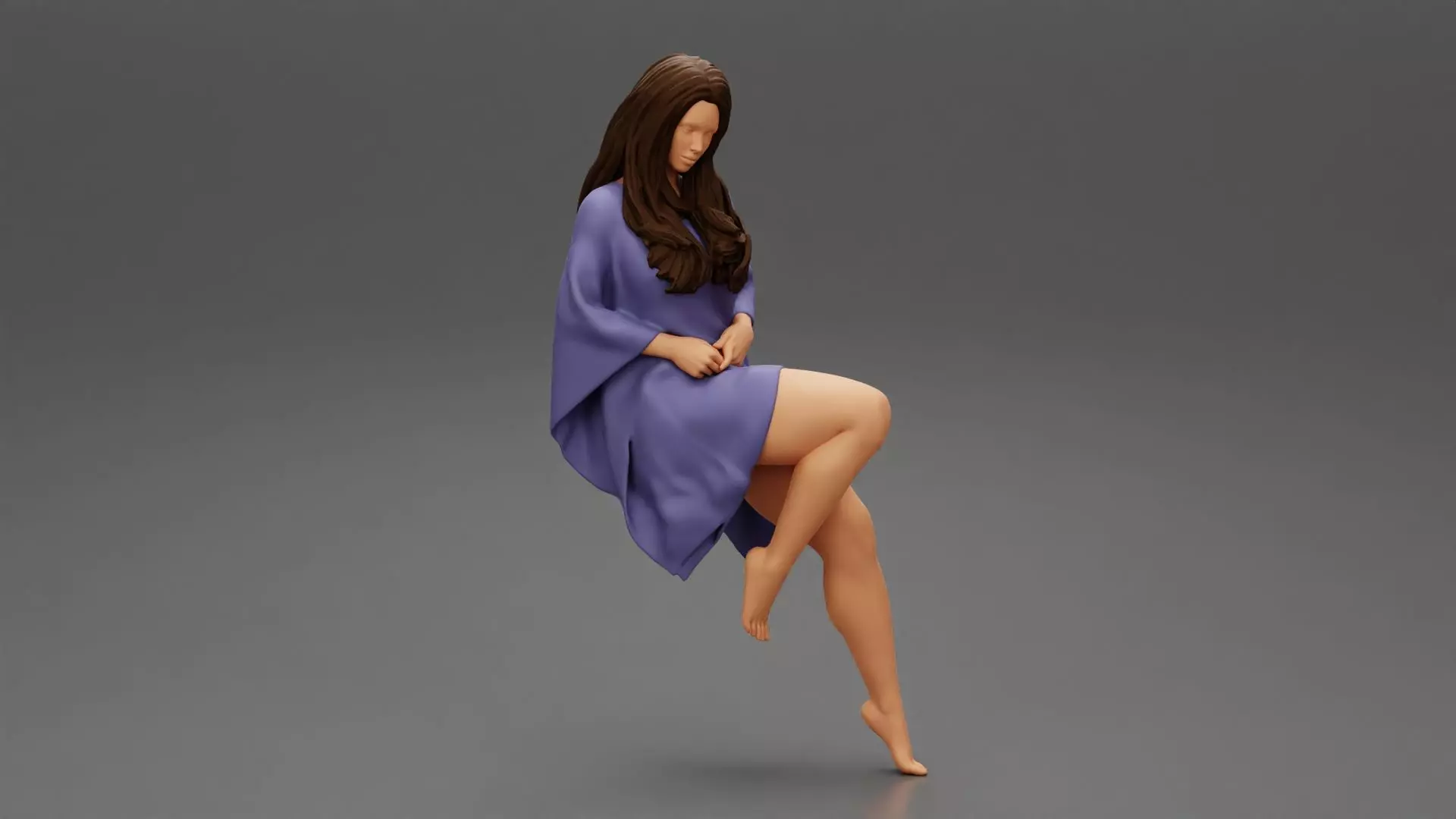 Young woman wearing kaftan sitting in chair with long hair 3D print model_0
