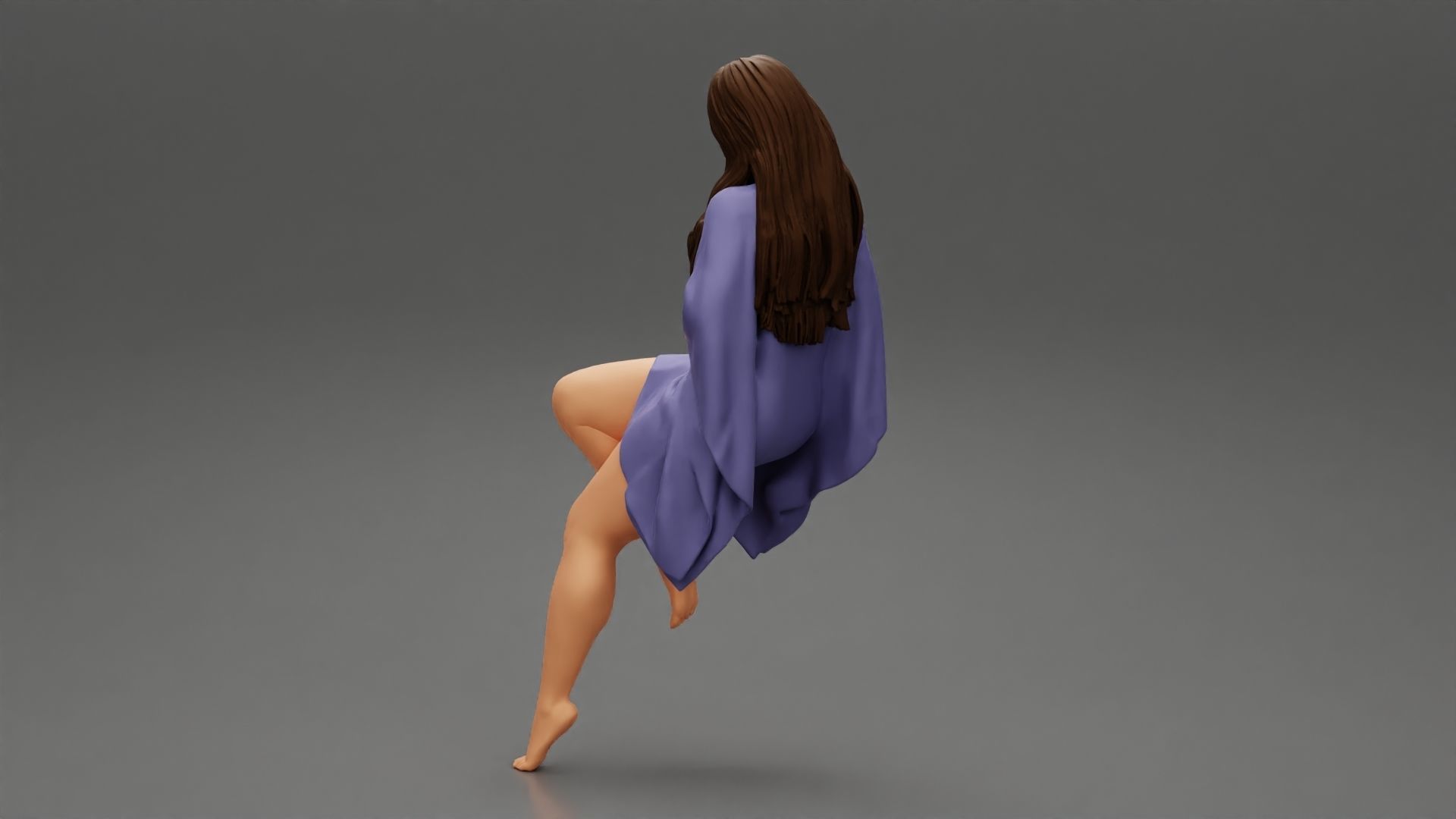Young woman wearing kaftan sitting in chair with long hair 3D print model_3