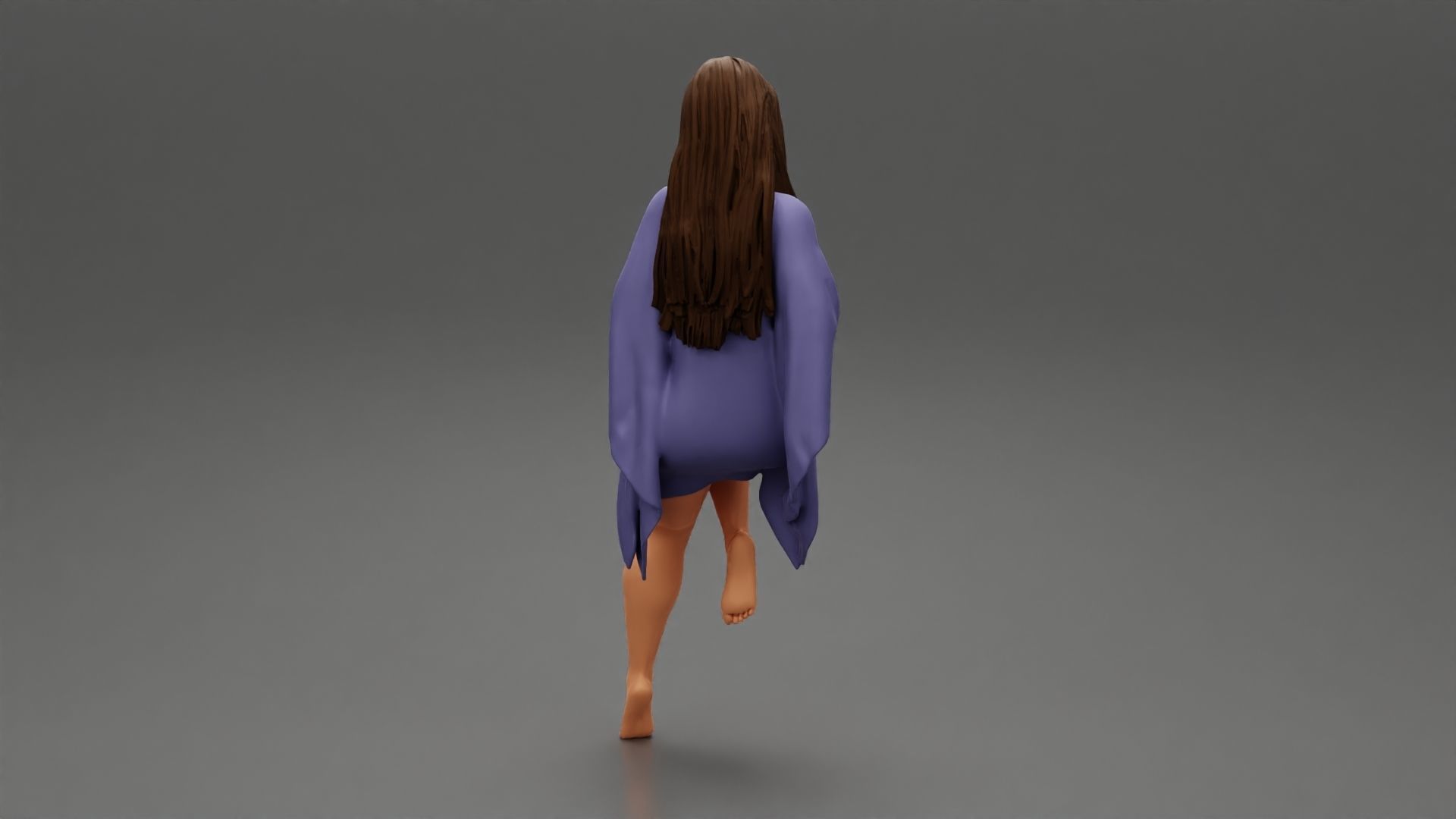 Young woman wearing kaftan sitting in chair with long hair 3D print model_2