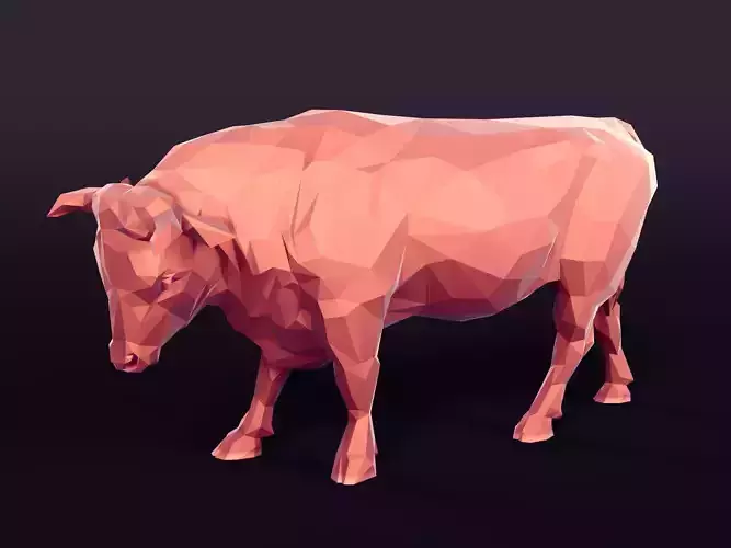 3D Printable Low Polygon Bull Statue 