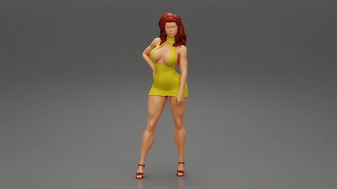 Sexy woman posing in erotic dress open breast 3D print model