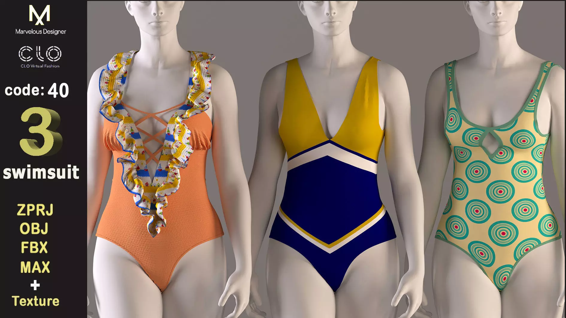 Women swimsuit - swimwear with textures 3D model_0