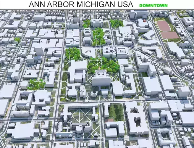 Ann Arbor Downtown Michigan USA Low-poly 3D model