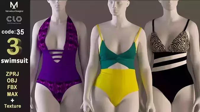 Women swimsuit - swimwear with textures 3D model