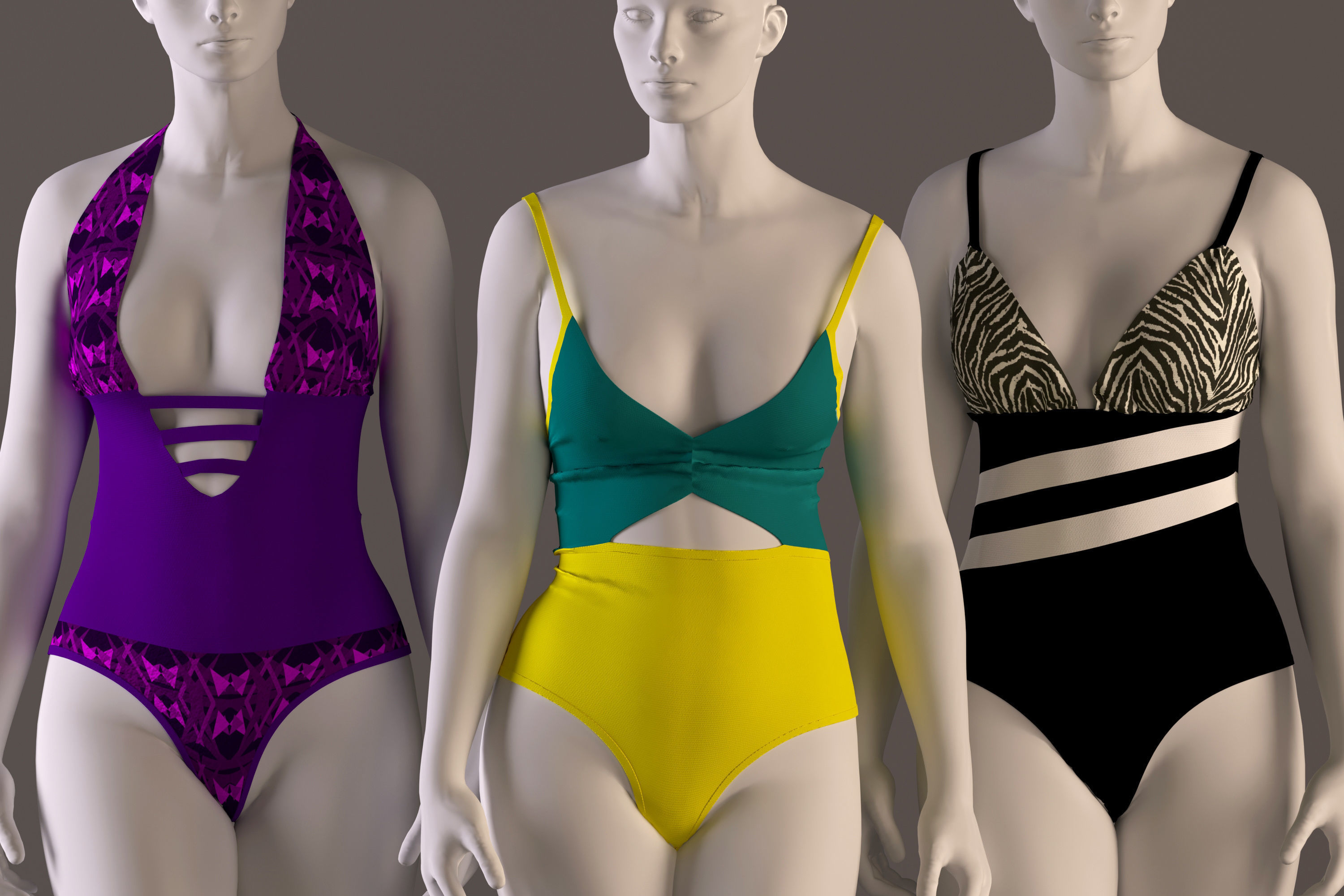 Women swimsuit - swimwear with textures 3D model_2