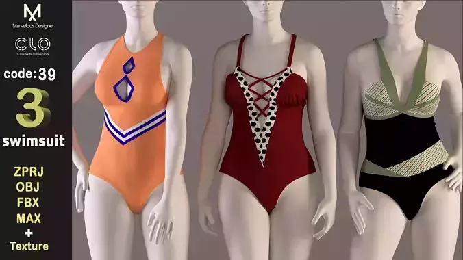 Women swimsuit - swimwear with textures 3D model