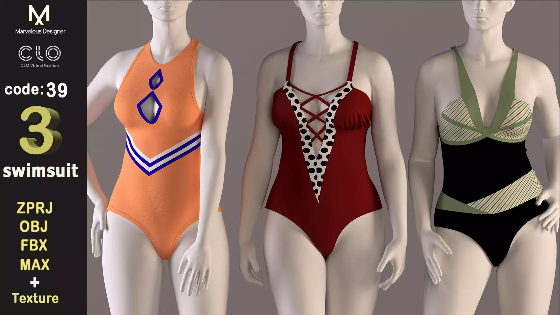 Women swimsuit - swimwear with textures 3D model_0