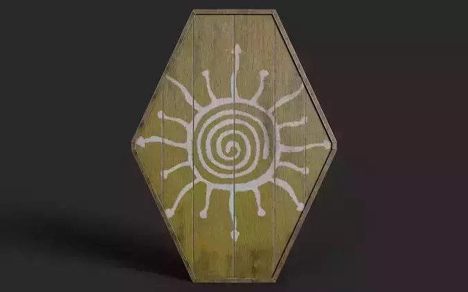 Slavic diamond-shaped shield painted yellow with sun symbol