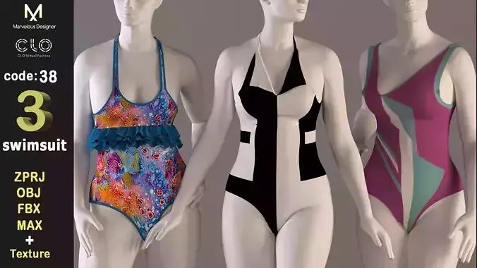 Women swimsuit -swimwear with textures 3D model