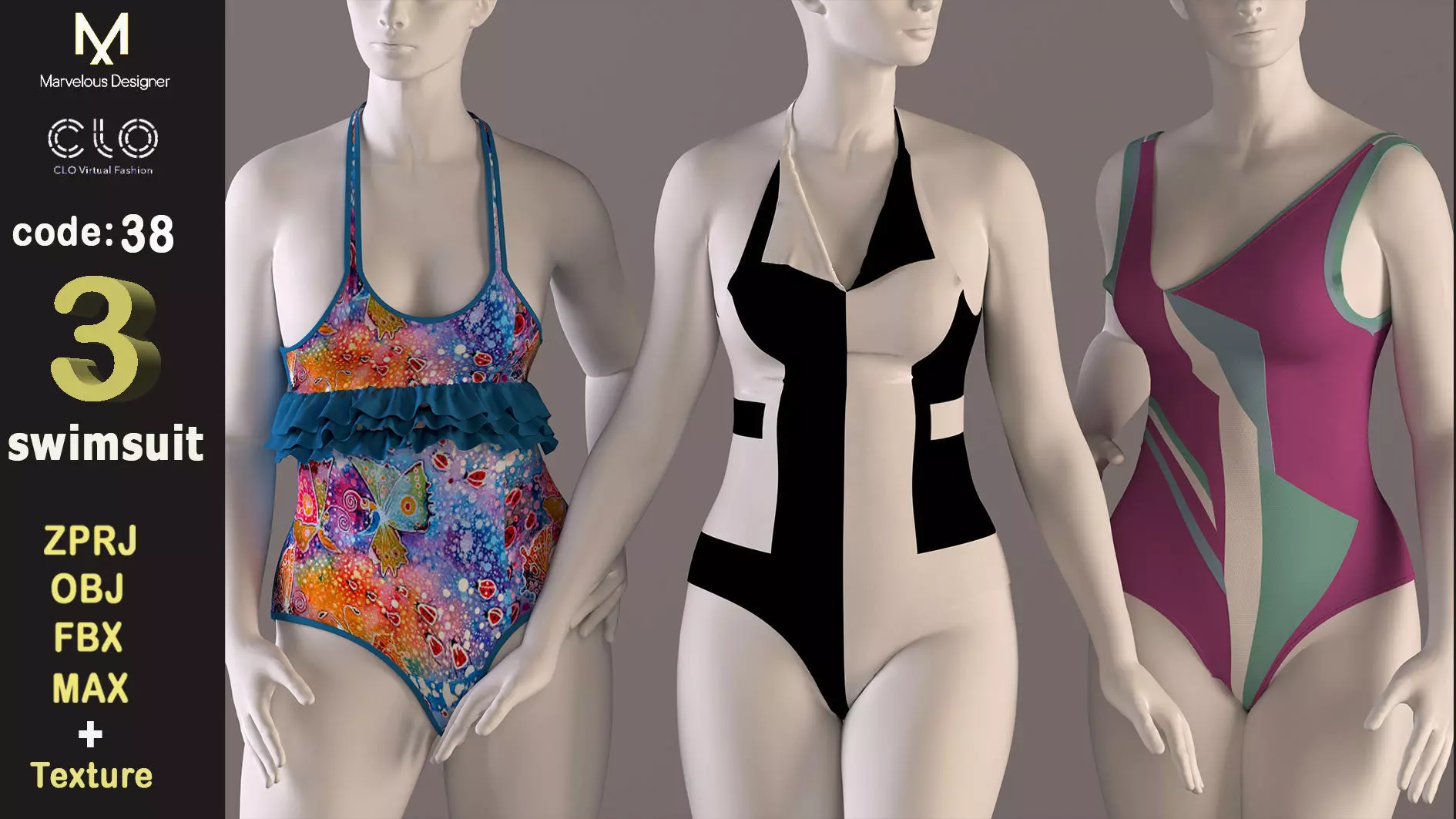 Women swimsuit -swimwear with textures 3D model_0