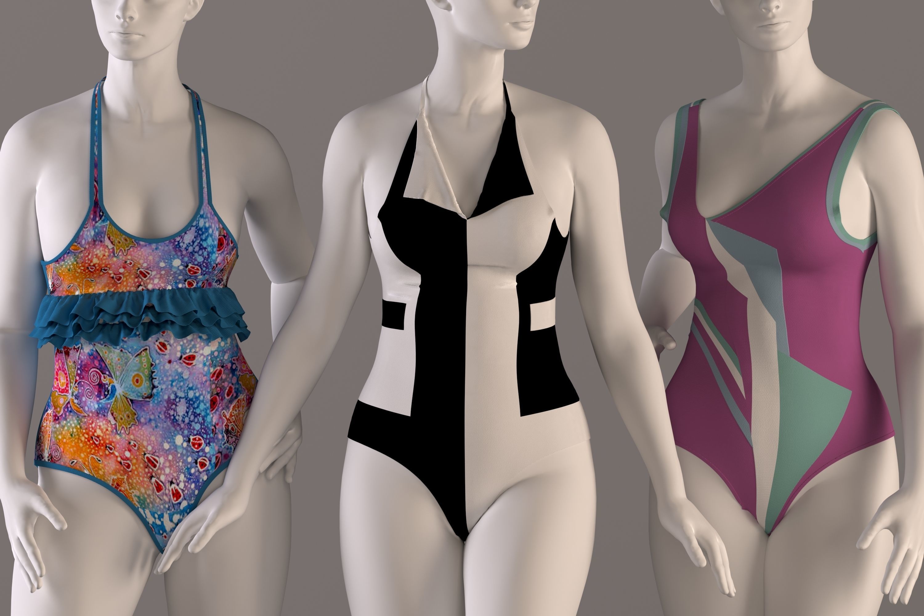 Women swimsuit -swimwear with textures 3D model_1