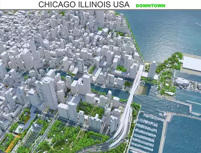 Chicago Downtown Illinois USA Low-poly 3D model