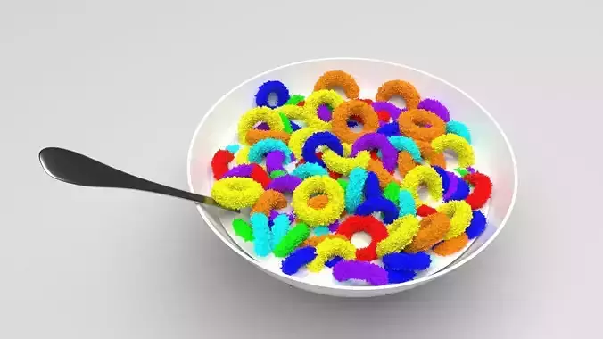 Bowl of Colorful Cereals 3D model