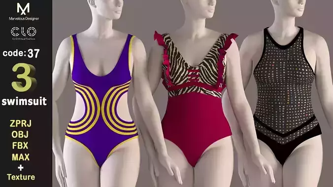 Women swimsuit - swimwear with textures 3D model