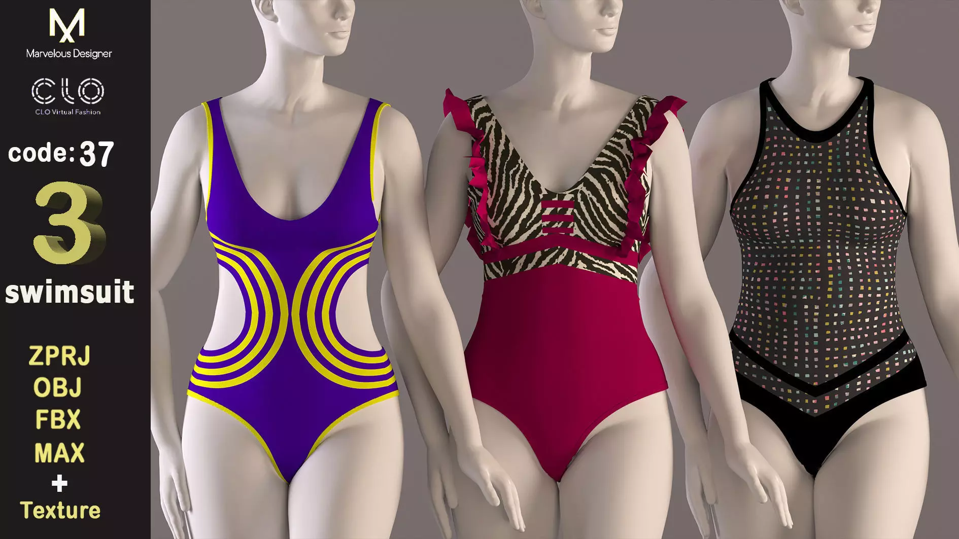 Women swimsuit - swimwear with textures 3D model_0