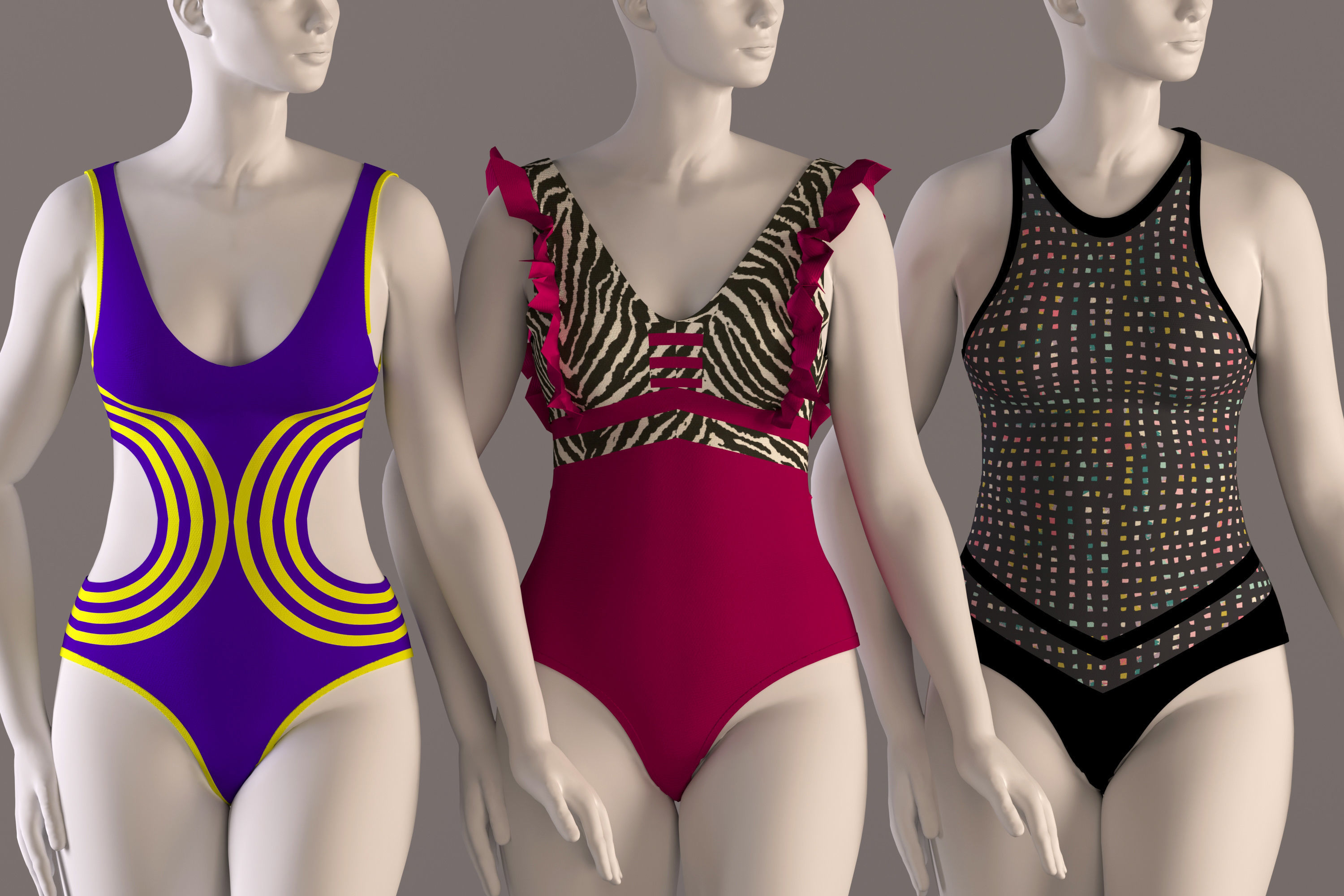 Women swimsuit - swimwear with textures 3D model_2