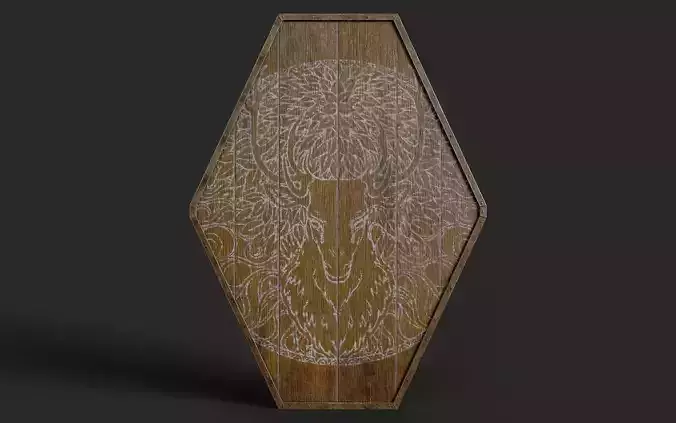 Slavic diamond-shaped shield painted orange with deer symbol Low-poly 3D model