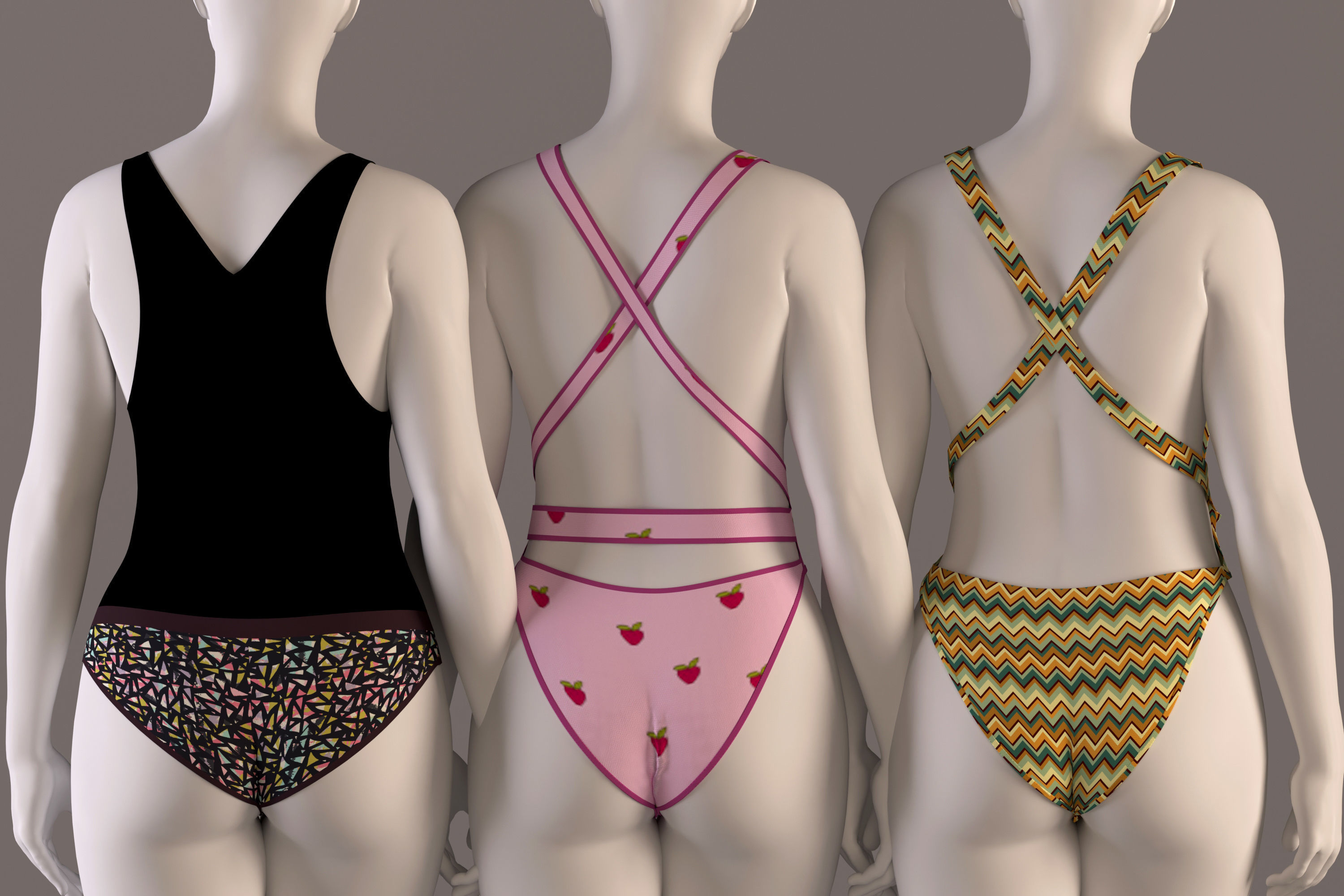 Women swimsuit -swimwear with textures 3D model_2