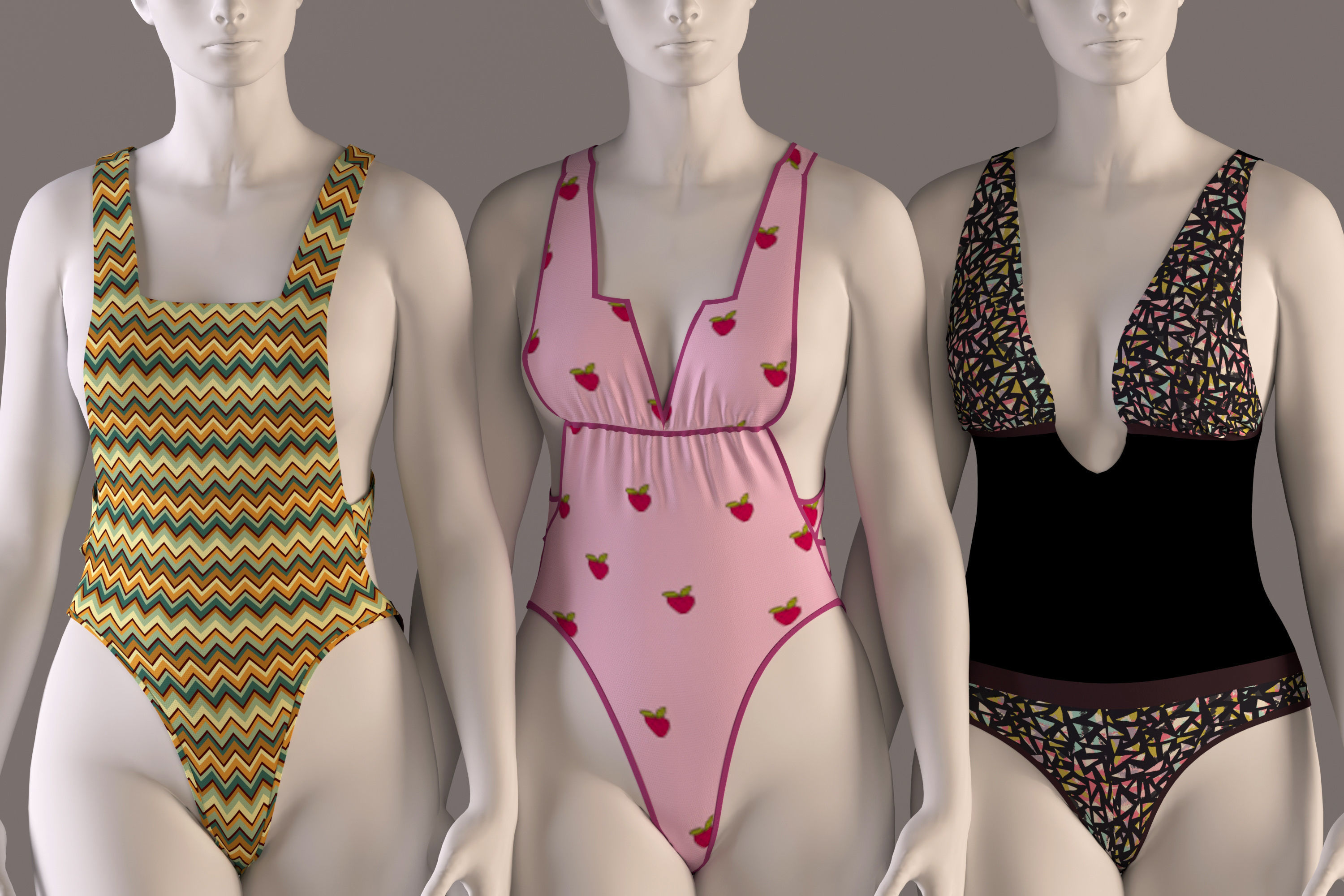 Women swimsuit -swimwear with textures 3D model_1