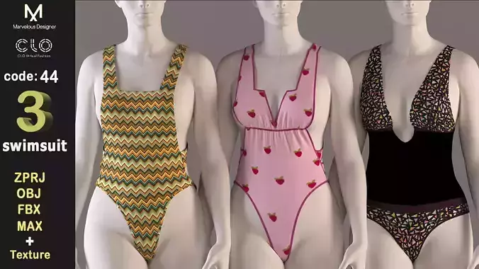Women swimsuit -swimwear with textures 3D model