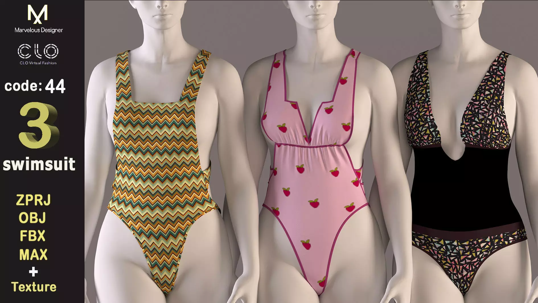 Women swimsuit -swimwear with textures 3D model_0