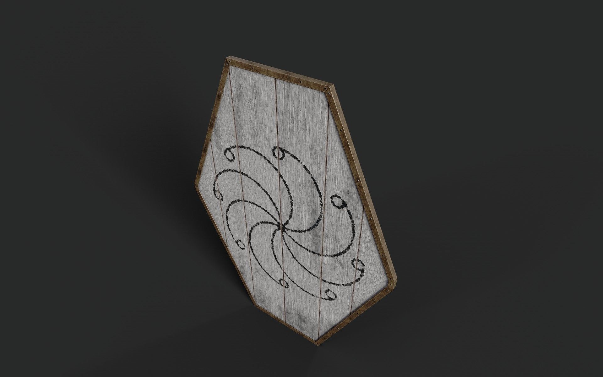 Slavic diamond-shaped shield painted white with radial symbol Low-poly 3D model_3