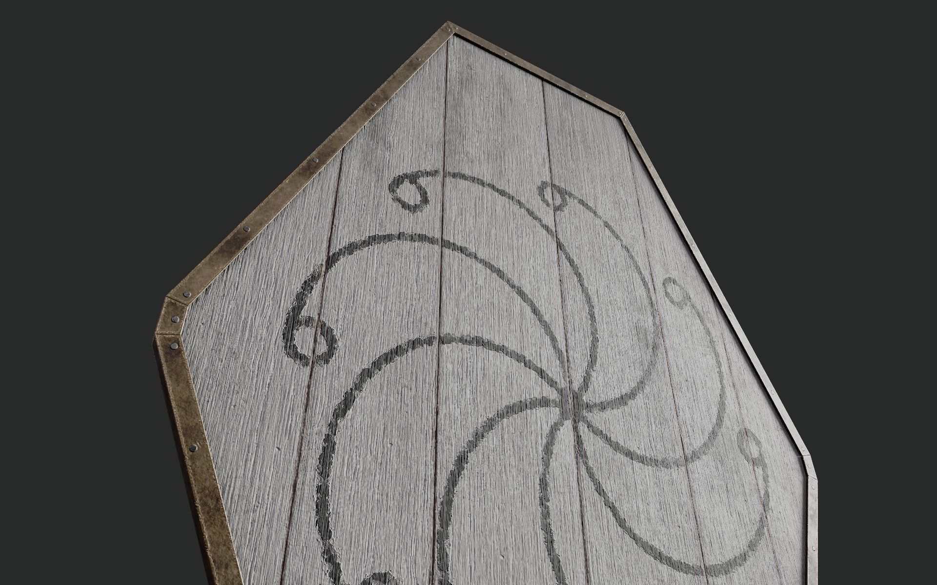 Slavic diamond-shaped shield painted white with radial symbol Low-poly 3D model_5