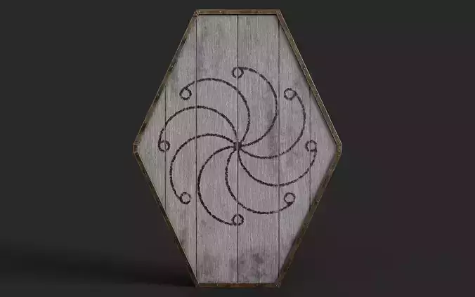 Slavic diamond-shaped shield painted white with radial symbol