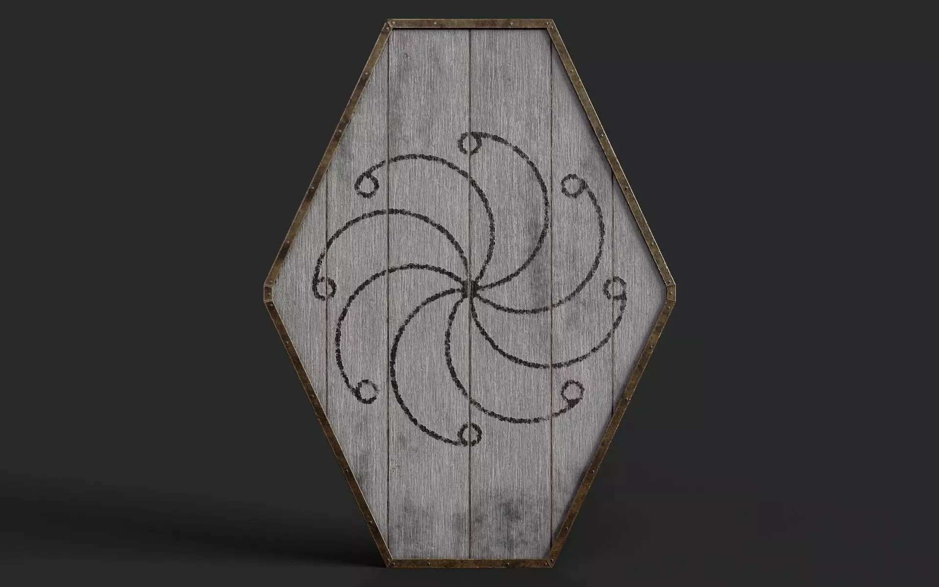 Slavic diamond-shaped shield painted white with radial symbol Low-poly 3D model_0