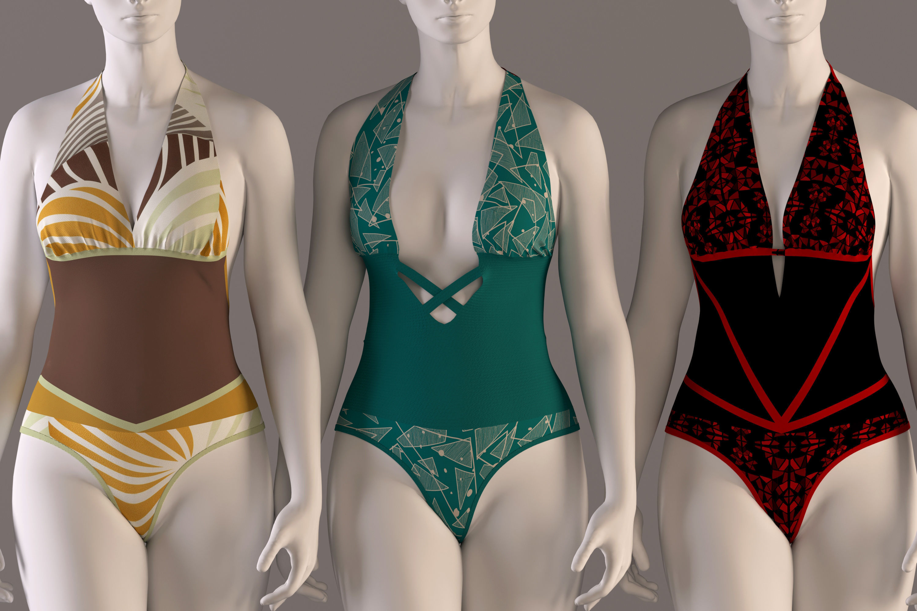Women swimsuit -swimwear with textures 3D model_2