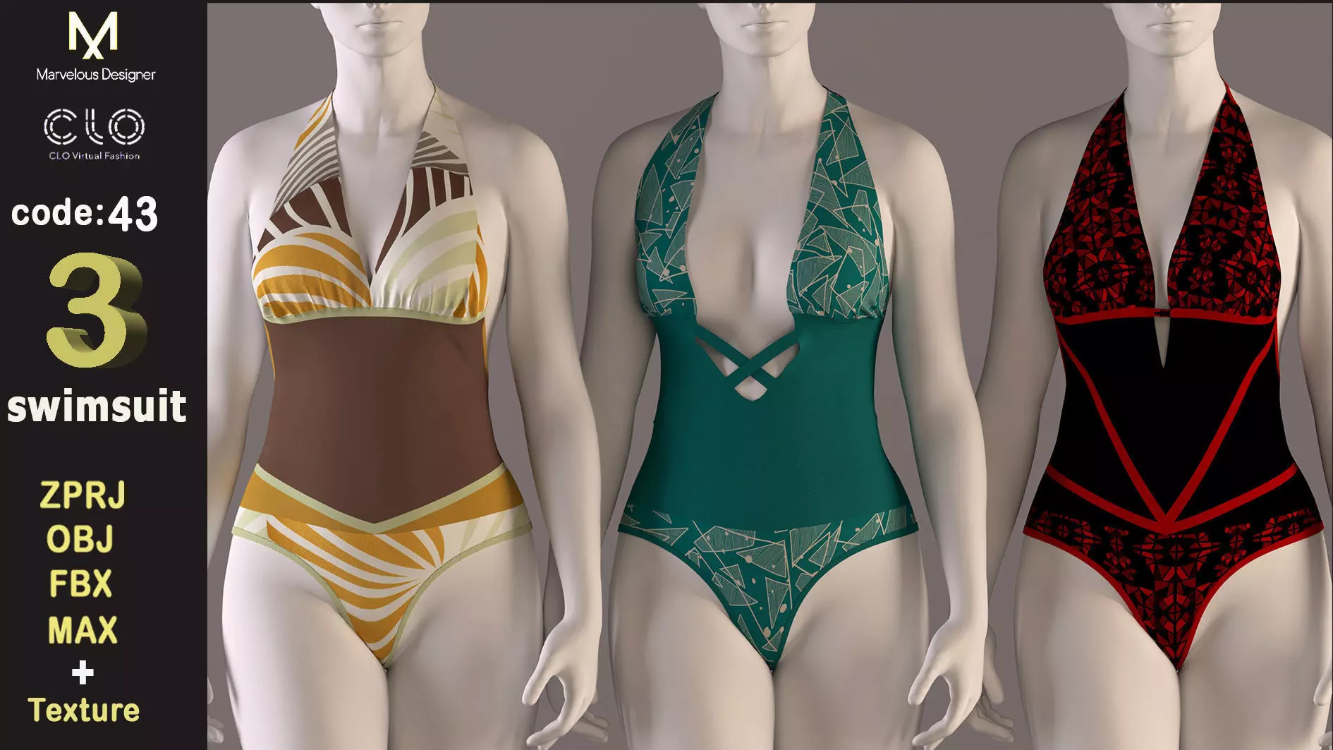 Women swimsuit -swimwear with textures 3D model_0