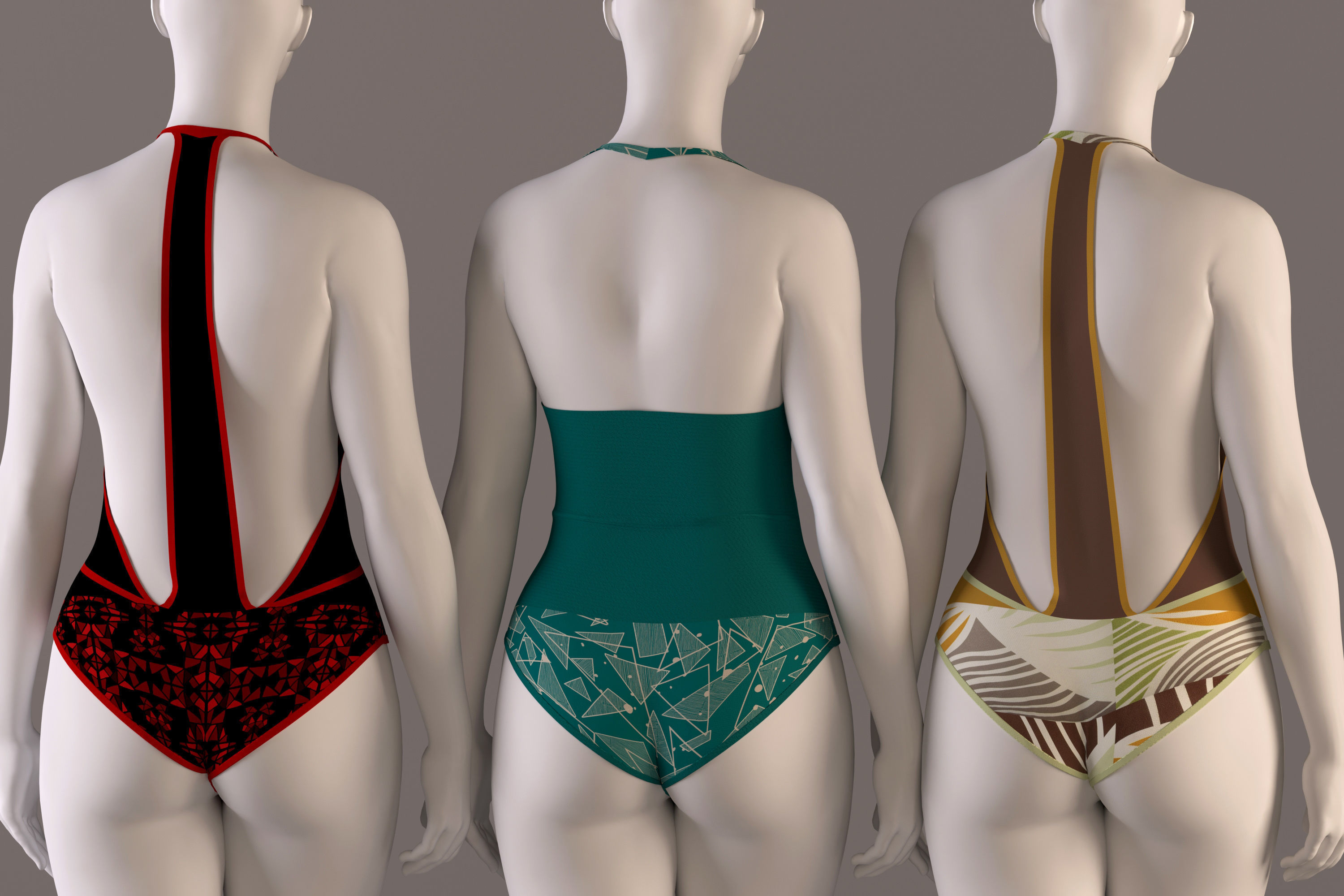 Women swimsuit -swimwear with textures 3D model_1