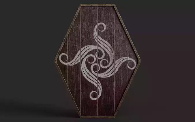 Slavic diamond-shaped shield painted red with radial symbol 