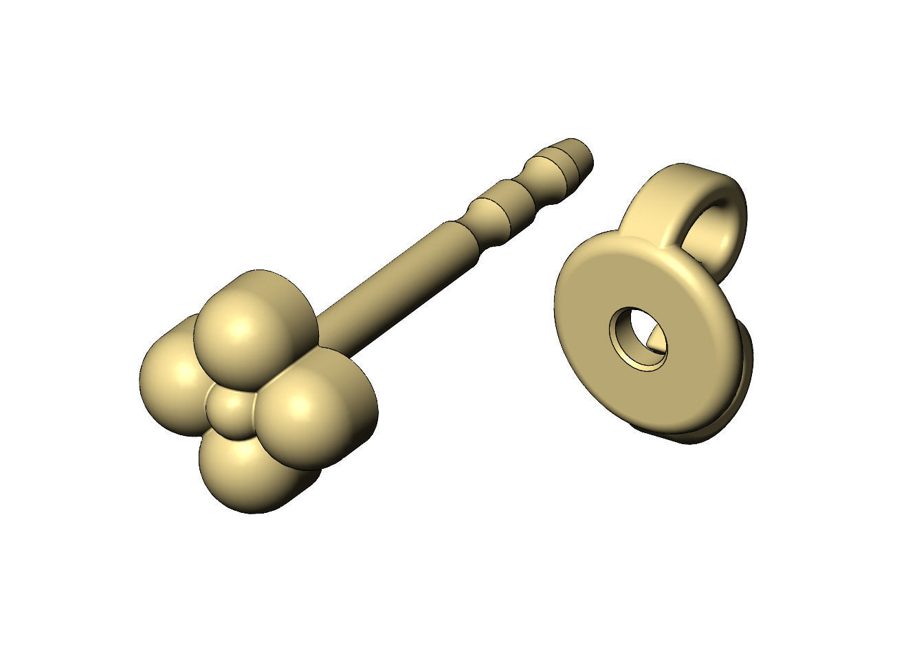 Bead clover stud earring 3D print model_4