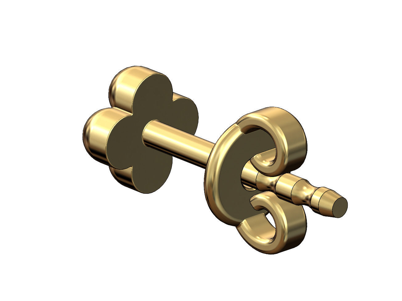 Bead clover stud earring 3D print model_2
