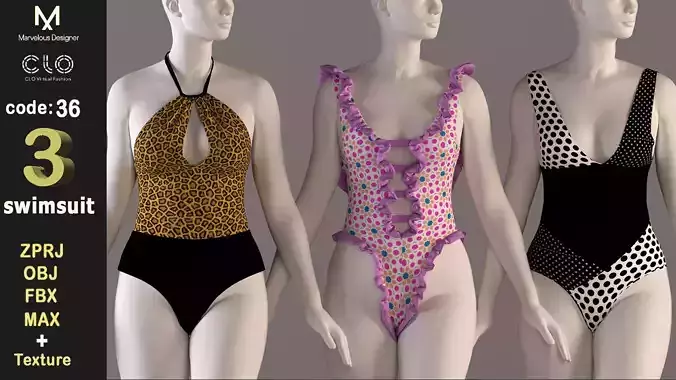 Women swimsuit - swimwear with textures 3D model