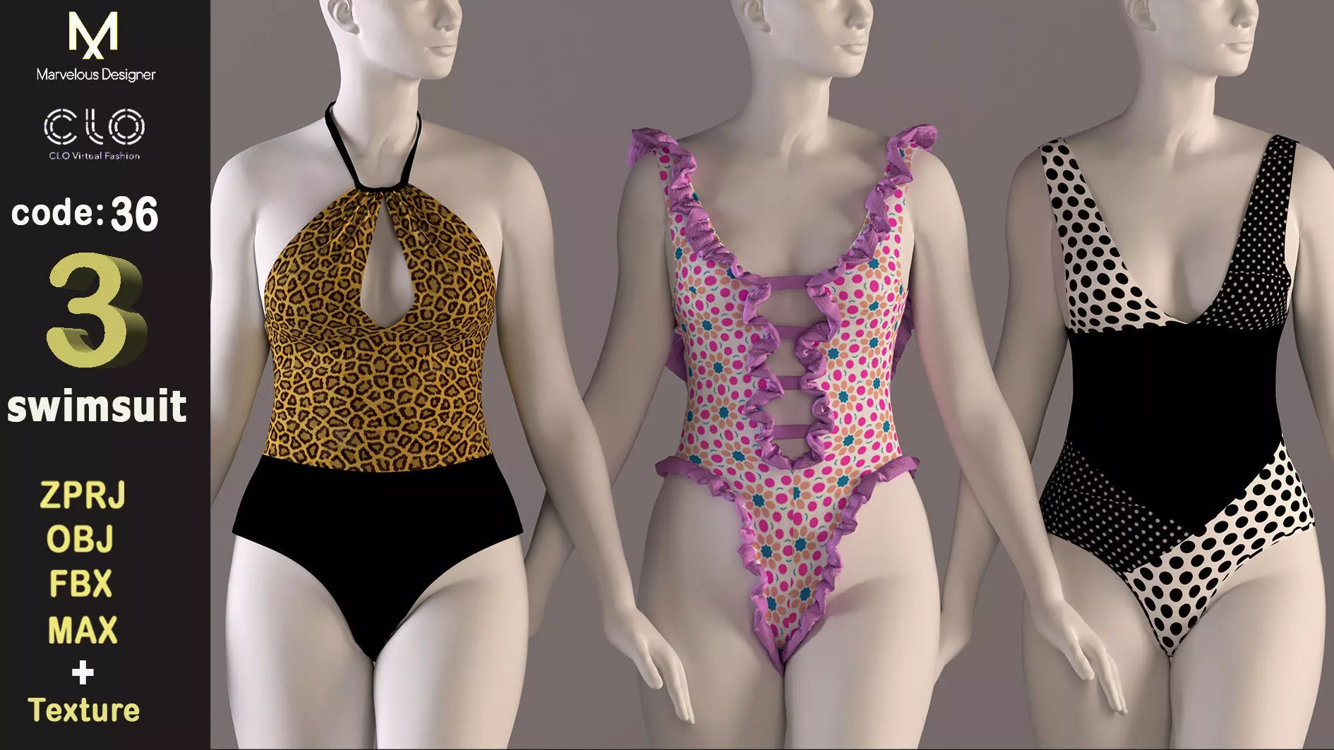 Women swimsuit - swimwear with textures 3D model_0